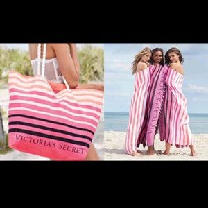 Victoria's Secret beach Tote Bag & blanket Lot Set
